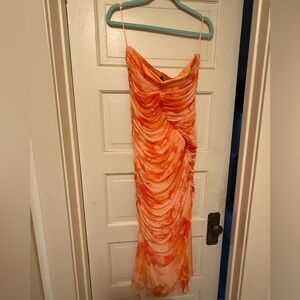 Abercrombie and Fitch Mesh Strapless Ruched Maxi Dress